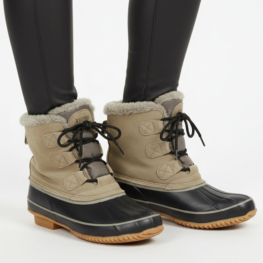 Khombu Black & Tan Fur lined Water Resistant Lace Up‎ Suede & Rubber Boots 7